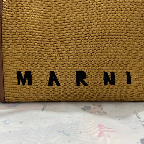 Marni Embroidered Logo Tassel Straw Tote Bag - Picture 2 of 5